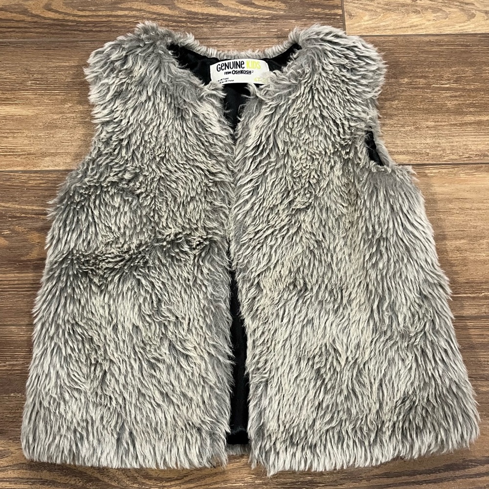 Genuine Kids by Oshkosh Grey Faux Fur Vest 4/5T